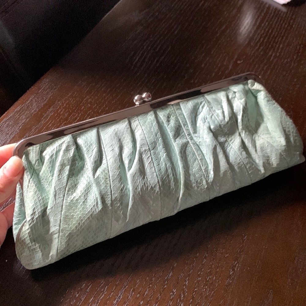 Mint color leather womens clutch purse